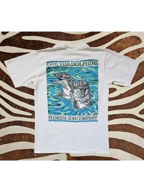 Vintage 90s SAVE THE DOLPHINS FLORIDA SUN COMPANY T-Shirt Nature Animal Sz M